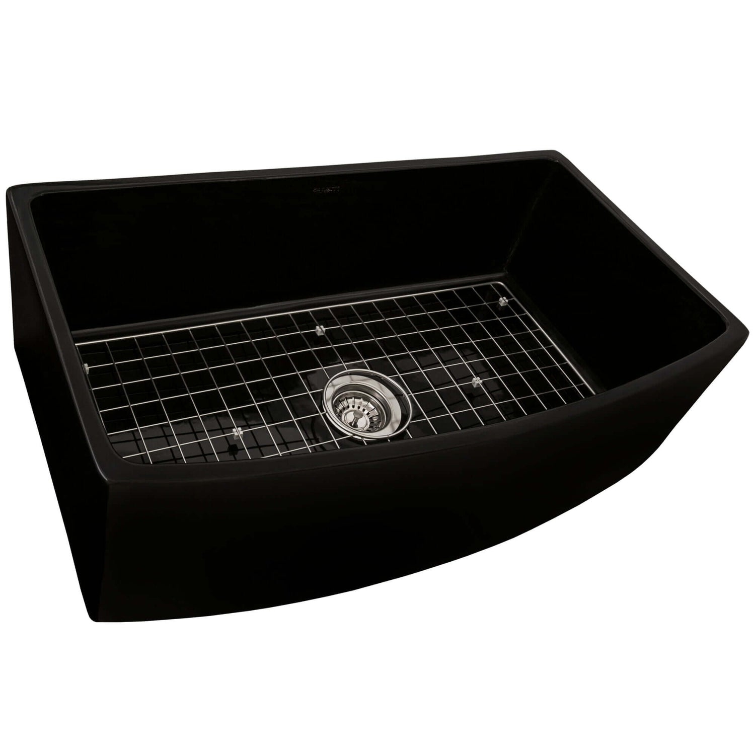 Ruvati 33 inch Fireclay Black Farmhouse Kitchen Sink Bow Front Curved Apron Single Bowl - RVL2398BK