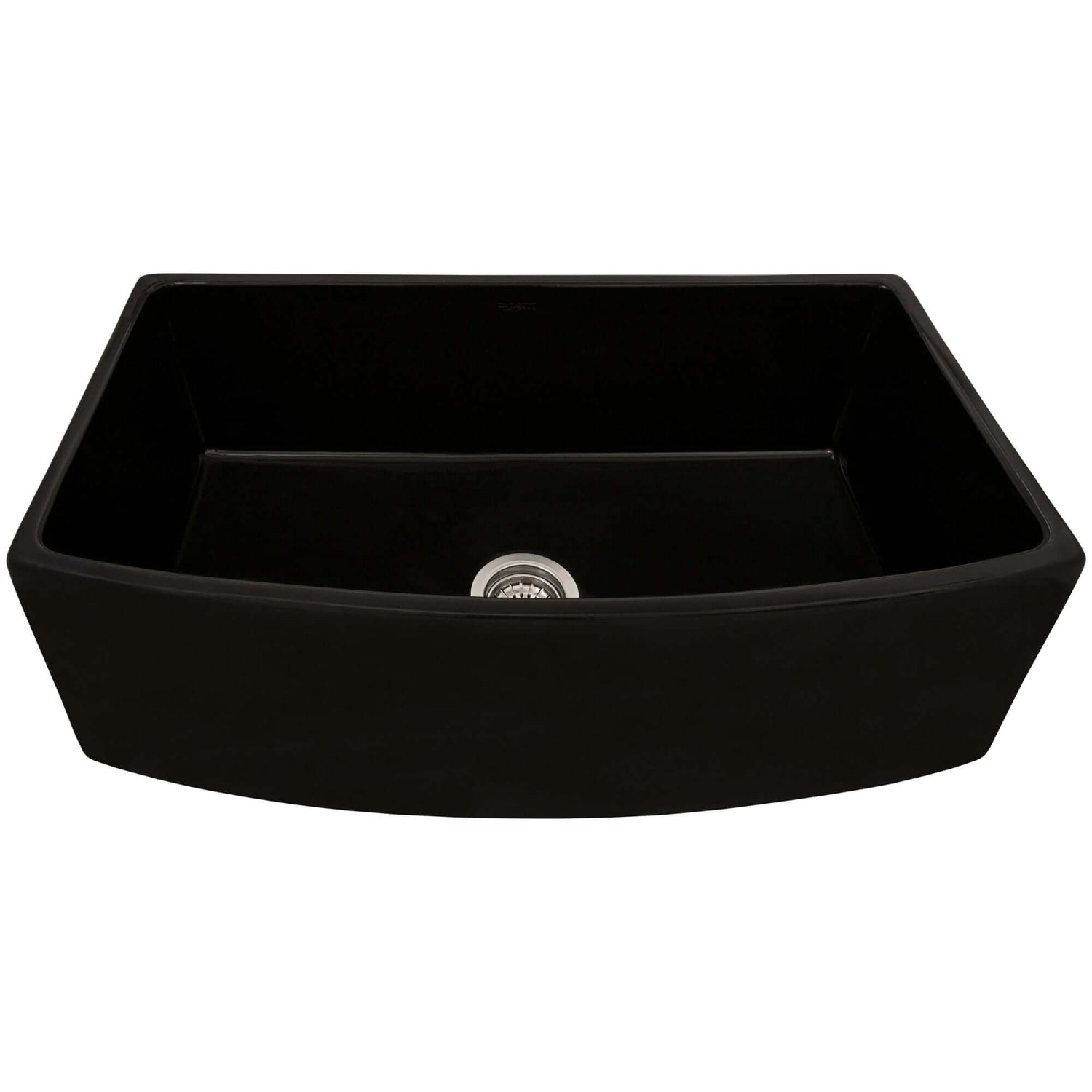 Ruvati 33 inch Fireclay Black Farmhouse Kitchen Sink Bow Front Curved Apron Single Bowl - RVL2398BK