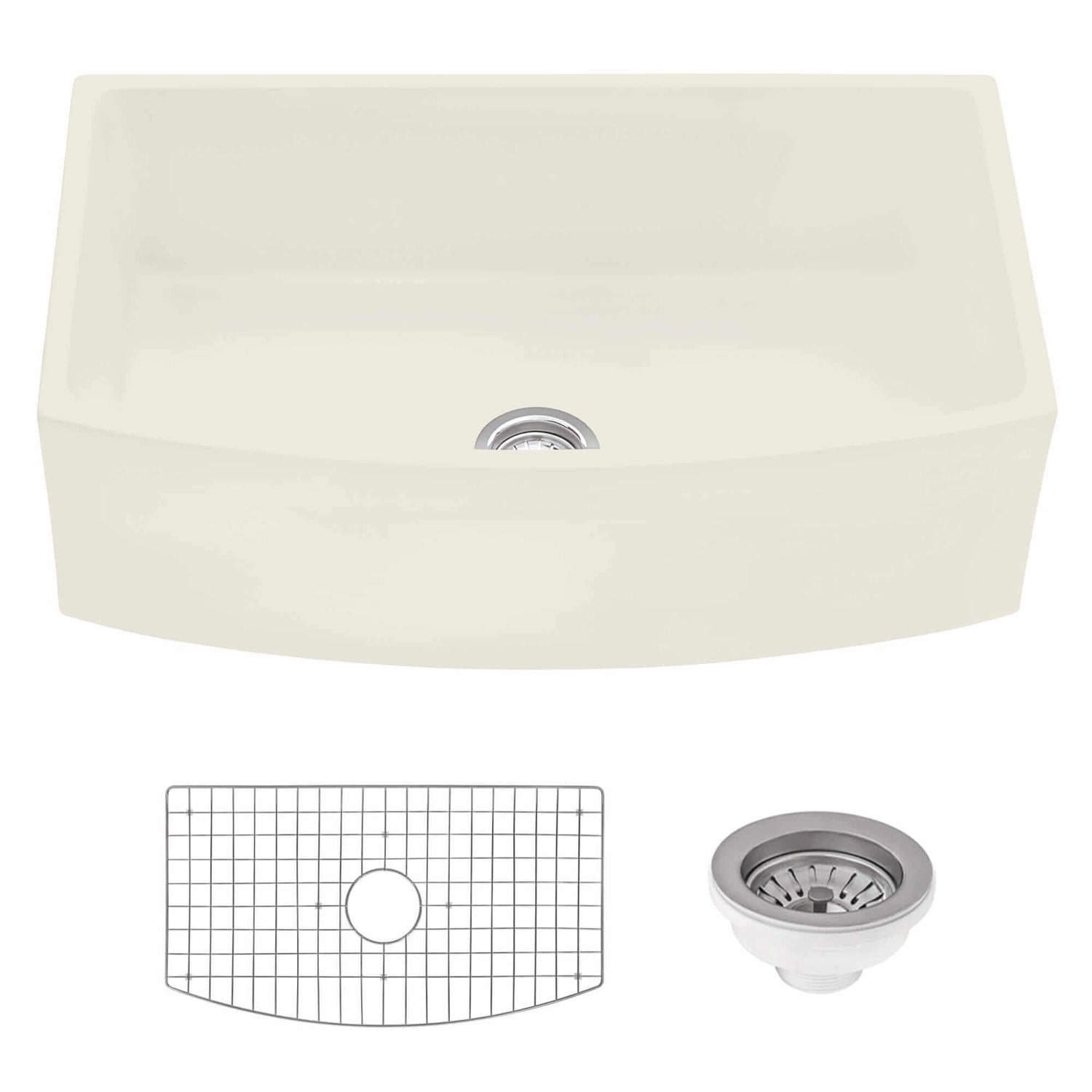 Ruvati 33 inch Fireclay Biscuit Farmhouse Kitchen Sink Bow Front Curved Apron Single Bowl - RVL2398BS