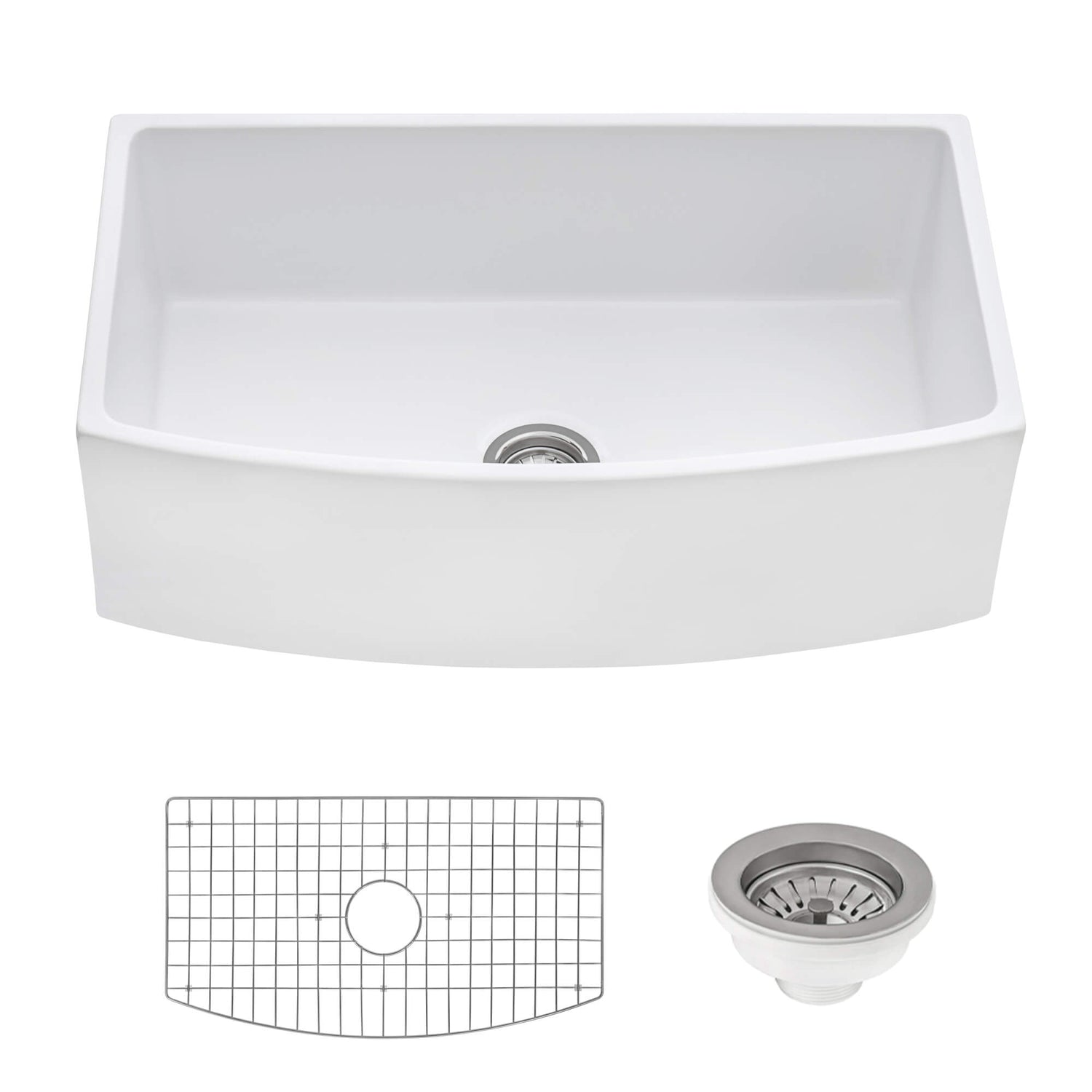 Ruvati 33 inch Fireclay White Farmhouse Kitchen Sink Bow Front Curved Apron Single Bowl - RVL2398WH