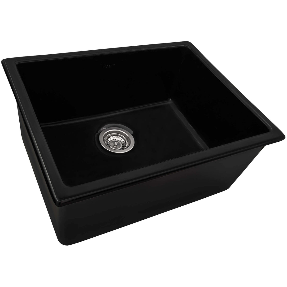 Ruvati 24-inch Fireclay Undermount / Drop-in Topmount Kitchen Sink Single Bowl - Glossy Black - RVL2420BK
