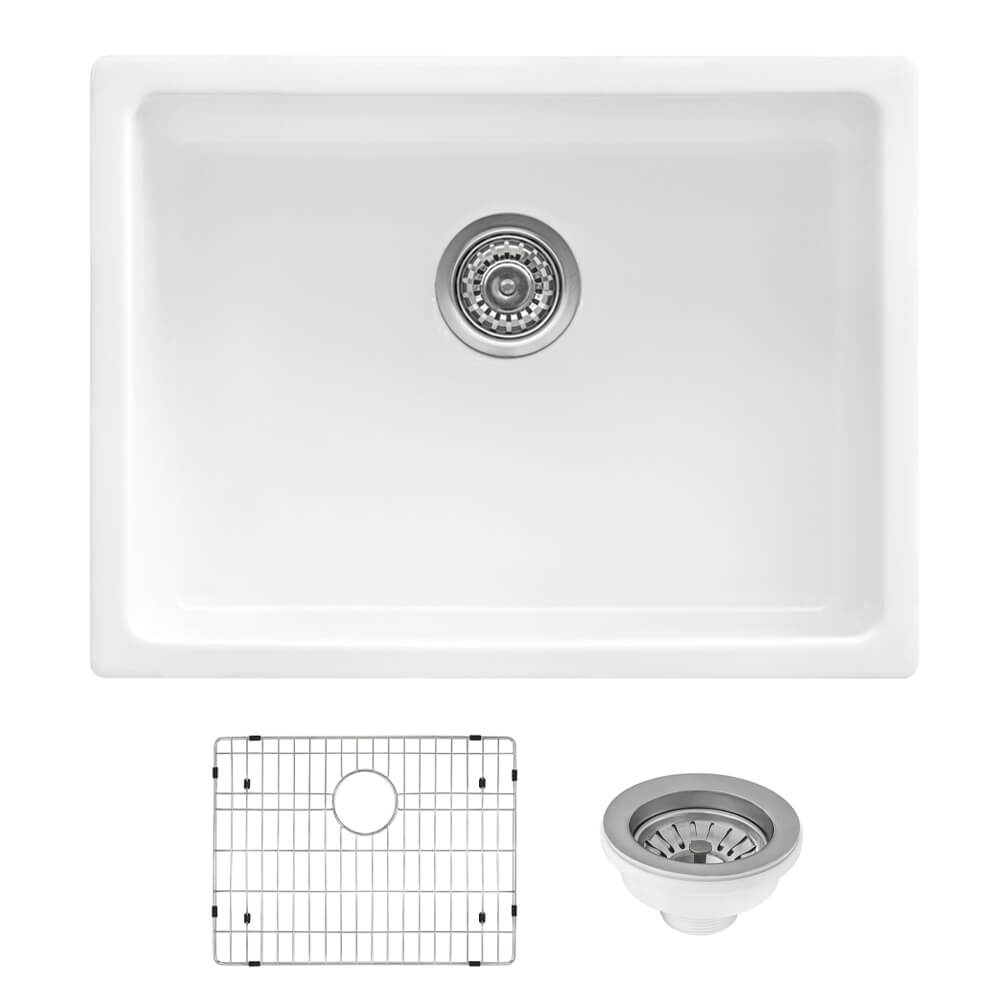 Ruvati 24-inch Fireclay Undermount / Drop-in Topmount Kitchen Sink Single Bowl - White - RVL2420WH