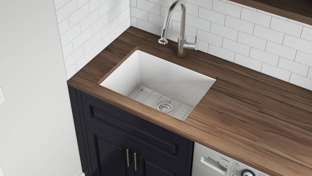 Ruvati 24-inch Fireclay Undermount / Drop-in Topmount Kitchen Sink Single Bowl - White - RVL2420WH