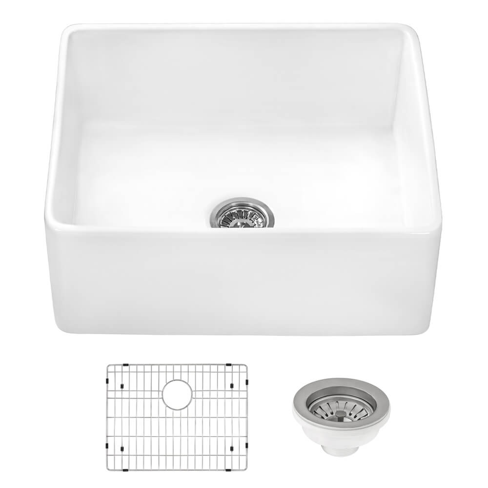 Ruvati 23-inch Fireclay Farmhouse Kitchen Laundry Utility Sink Single Bowl - White - RVL2468WH