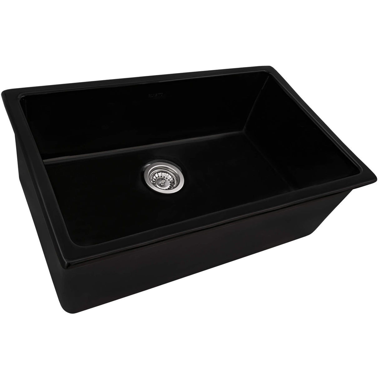Ruvati 30-inch Fireclay Undermount / Drop-in Topmount Kitchen Sink Single Bowl - Glossy Black - RVL3030BK