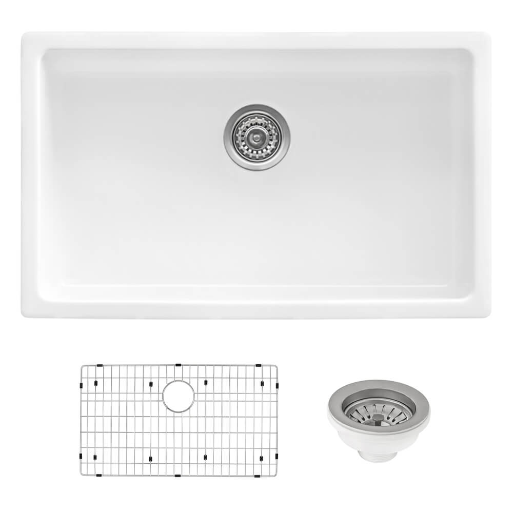 Ruvati 30-inch Fireclay Undermount / Drop-in Topmount Kitchen Sink Single Bowl - White - RVL3030WH