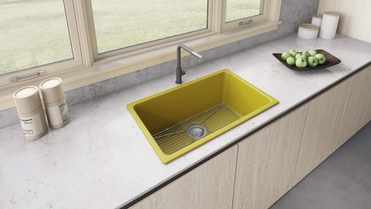 Ruvati 30-inch Fireclay Undermount / Drop-in Topmount Kitchen Sink Single Bowl - Yellow - RVL3030YL