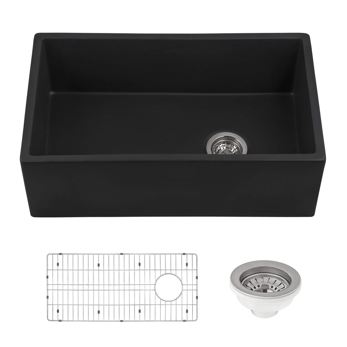 Ruvati 30-inch Matte Black Fireclay Modern Farmhouse Offset Drain Kitchen Sink Single Bowl - RVL4018MBK
