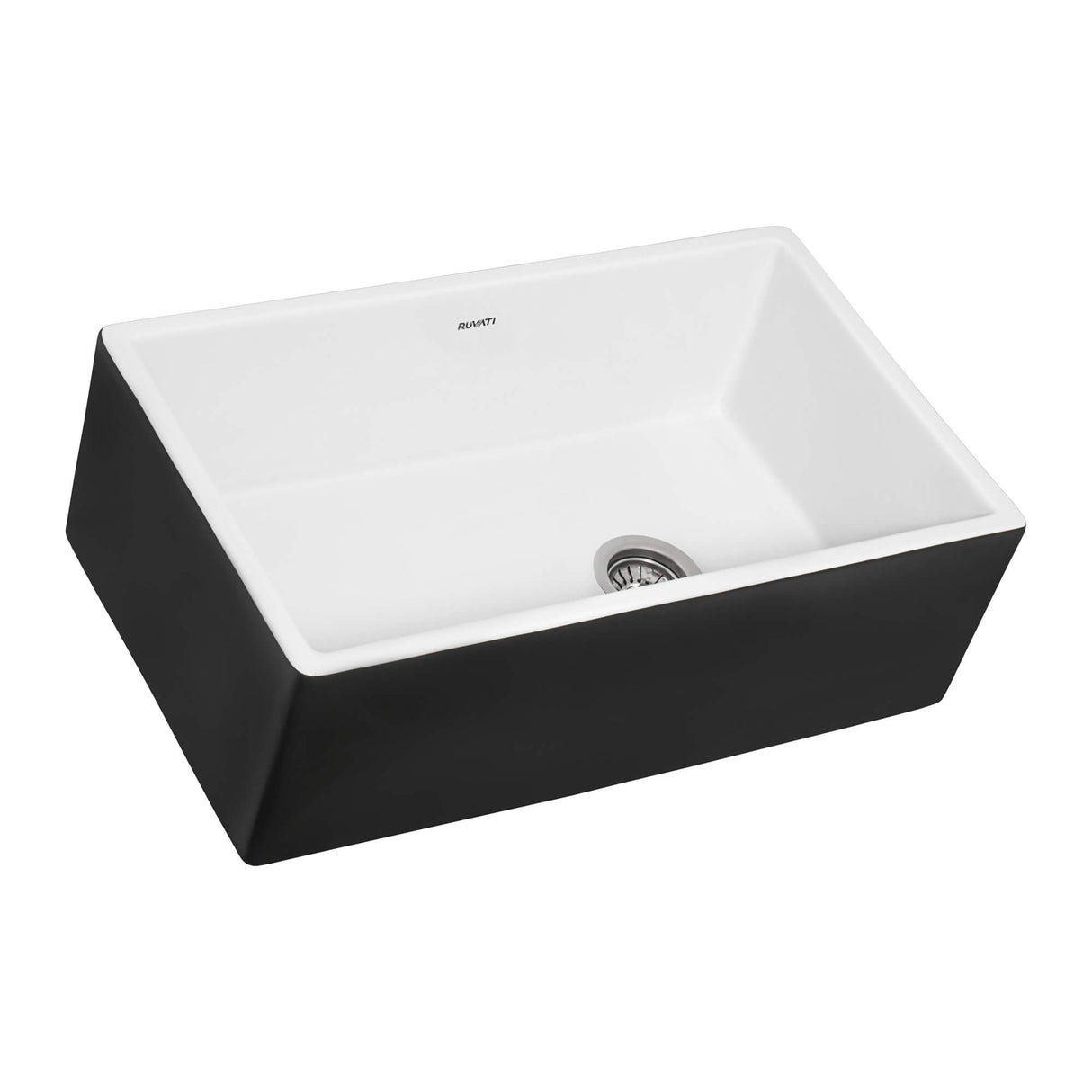 Ruvati Black and White 30-inch Fireclay Farmhouse Offset Drain Kitchen Sink Single Bowl - RVL4018RBW