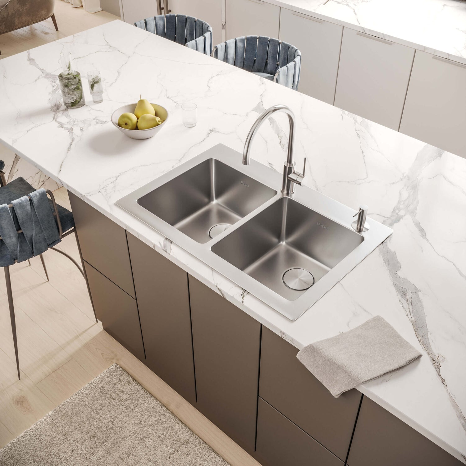 Ruvati 33 x 22 inch Drop-in Topmount Kitchen Sink 16 Gauge Stainless Steel 50/50 Double Bowl - RVM5150
