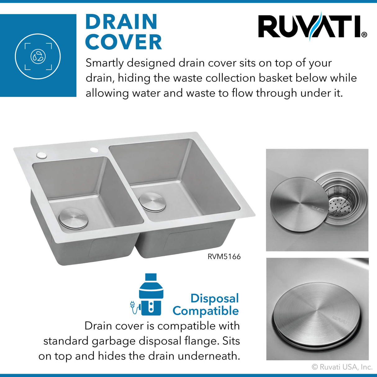 Ruvati 33 x 22 inch Drop-in Topmount Kitchen Sink 16 Gauge Stainless Steel 60/40 Double Bowl - RVM5166