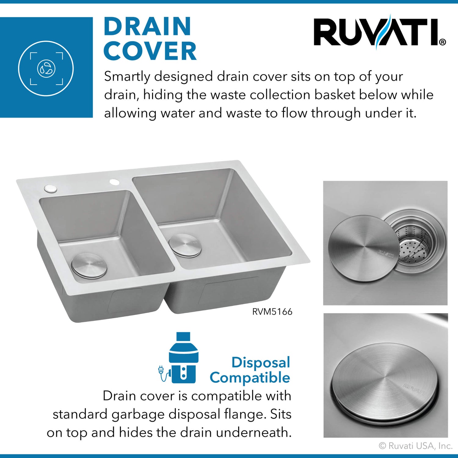 Ruvati 33 x 22 inch Drop-in Topmount Kitchen Sink 16 Gauge Stainless Steel 60/40 Double Bowl - RVM5166