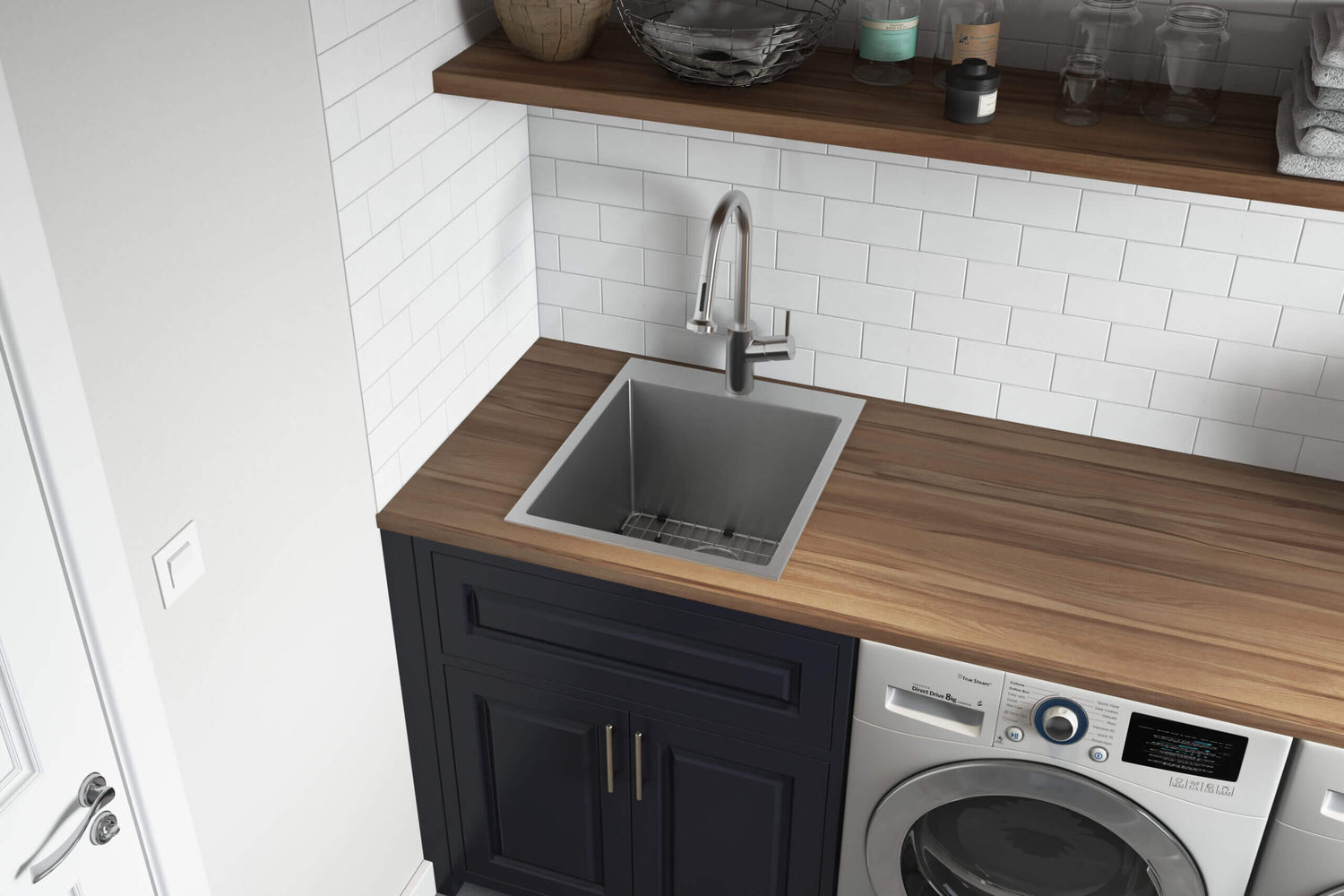 Ruvati Topmount Laundry Utility Sink 18 x 22 x 12 inch Rounded Corners Deep 16 Gauge Stainless Steel - RVU6018