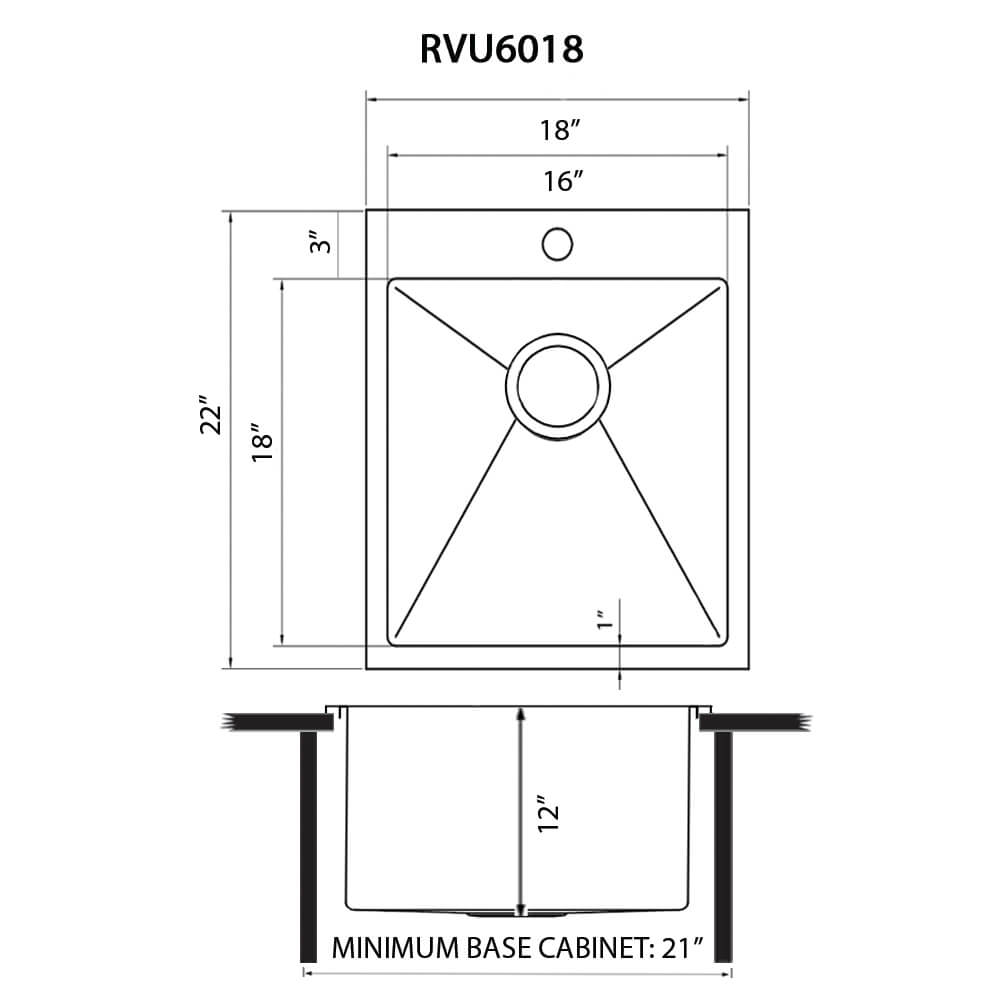 Ruvati Topmount Laundry Utility Sink 18 x 22 x 12 inch Rounded Corners Deep 16 Gauge Stainless Steel - RVU6018