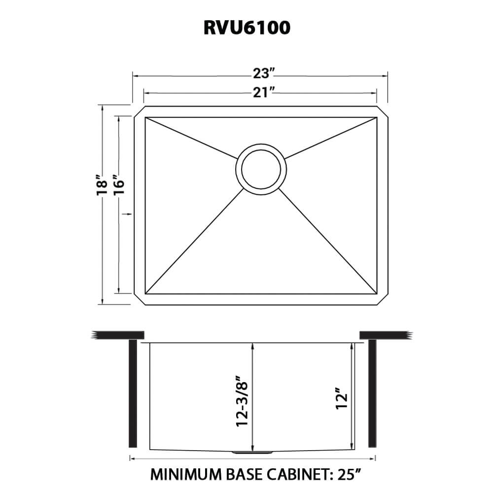 Ruvati 23" x 18" x 12" Deep Laundry Utility Sink Undermount 16 Gauge Stainless Steel - RVU6100