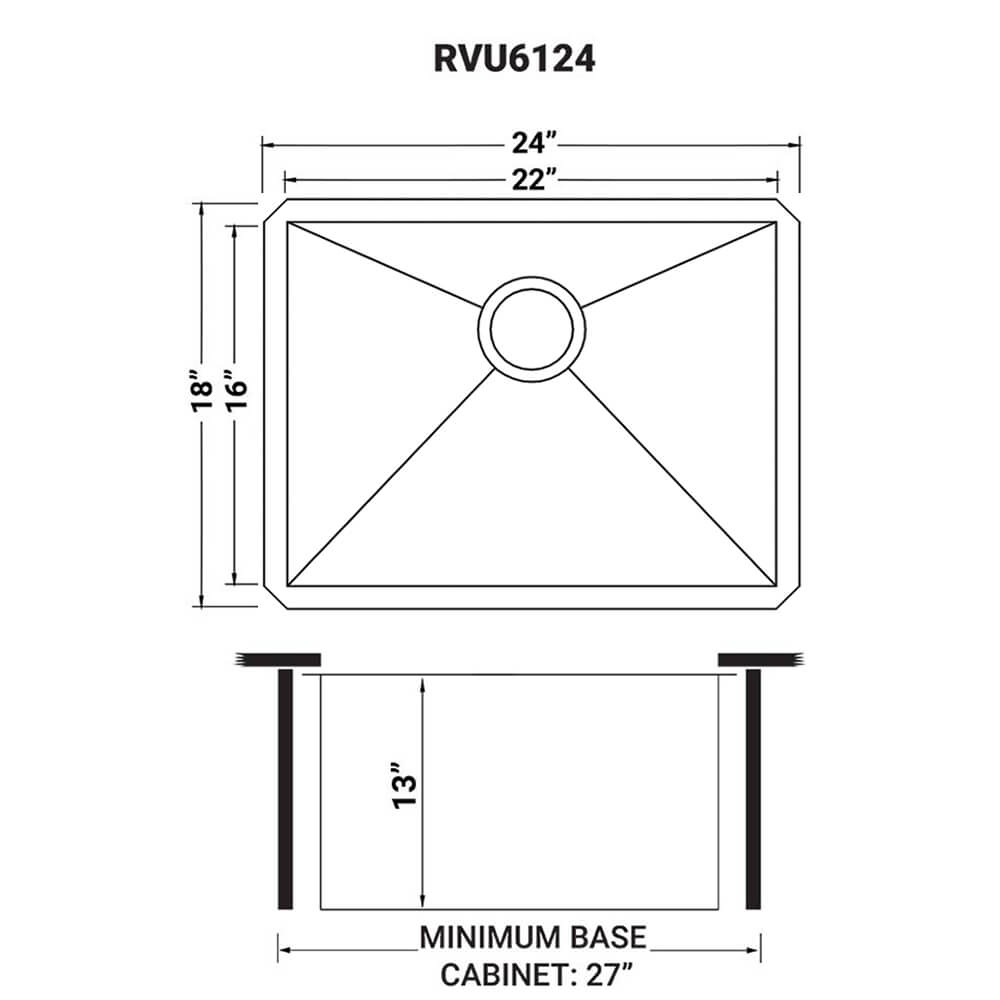 Ruvati 24" x 18" x 13" Deep Laundry Utility Sink Undermount 16 Gauge Stainless Steel - RVU6124