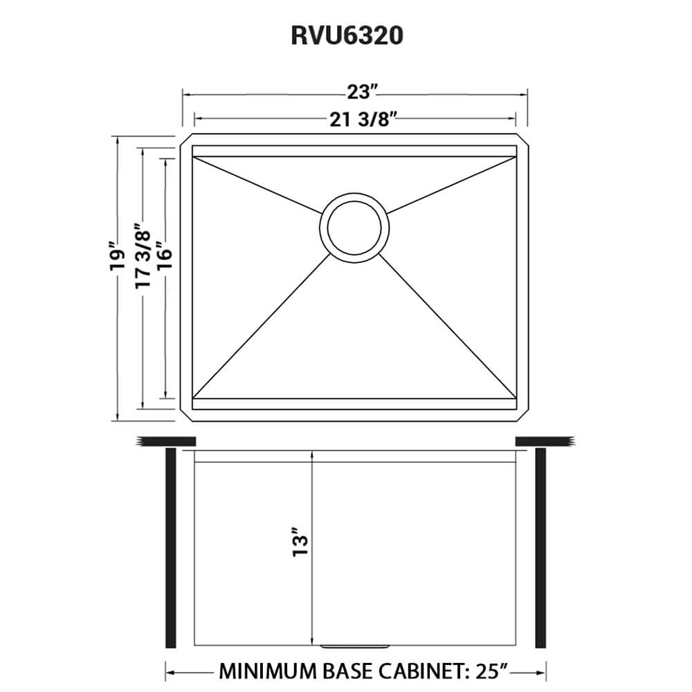 Ruvati 23" x 19" x 13" Deep Laundry Utility Workstation Sink Undermount 16 Gauge - RVU6320