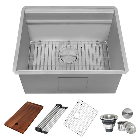 Ruvati 23 x 19 x 12 inch Deep Laundry Workstation Sink with Washboard Undermount Stainless Steel - RVU6525