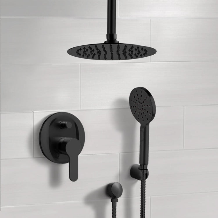 Matte Black Ceiling Shower Set with 10" Rain Shower Head and Multi Function Hand Shower