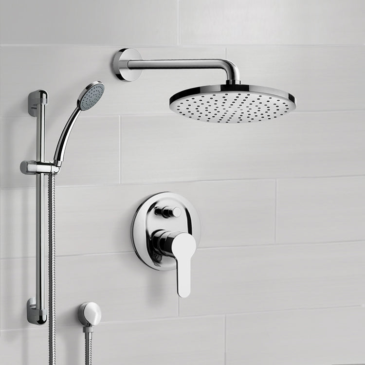 Chrome Shower System with 12" Rain Shower Head and Hand Shower