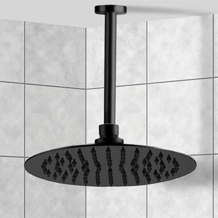 Ceiling Mounted Rain Shower Head With Arm, Matte Black