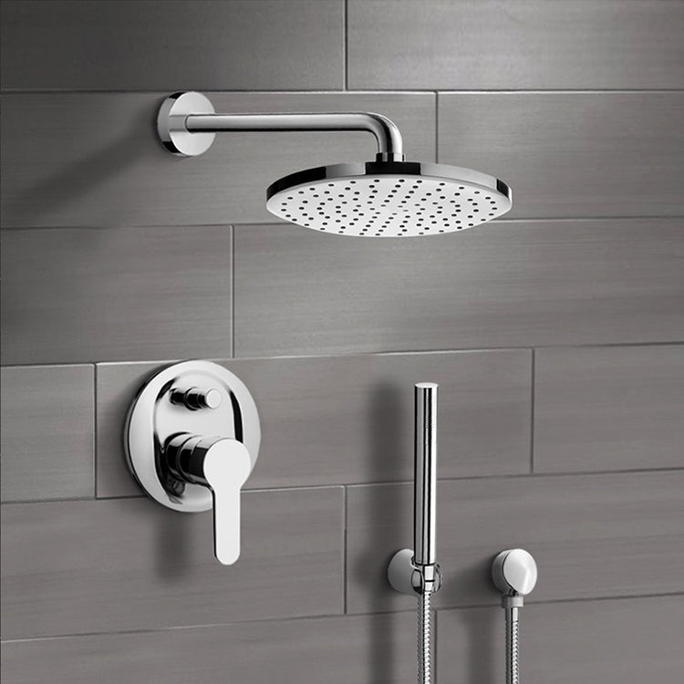 Chrome Shower System with 8" Rain Shower Head and Hand Shower