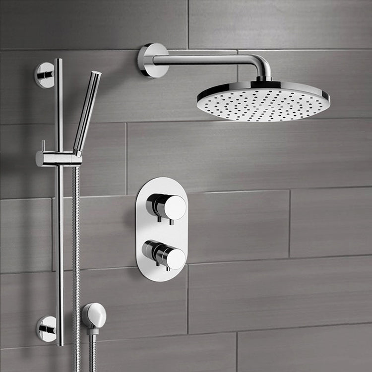 Chrome Thermostatic Shower System with 8" Rain Shower Head and Hand Shower