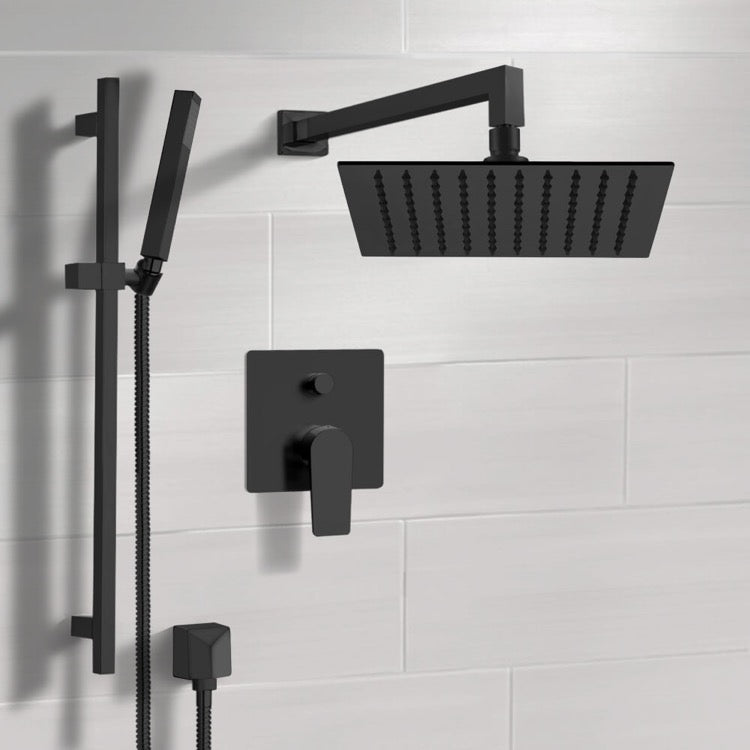 Matte Black Shower Set With 10" Rain Shower Head and Hand Shower