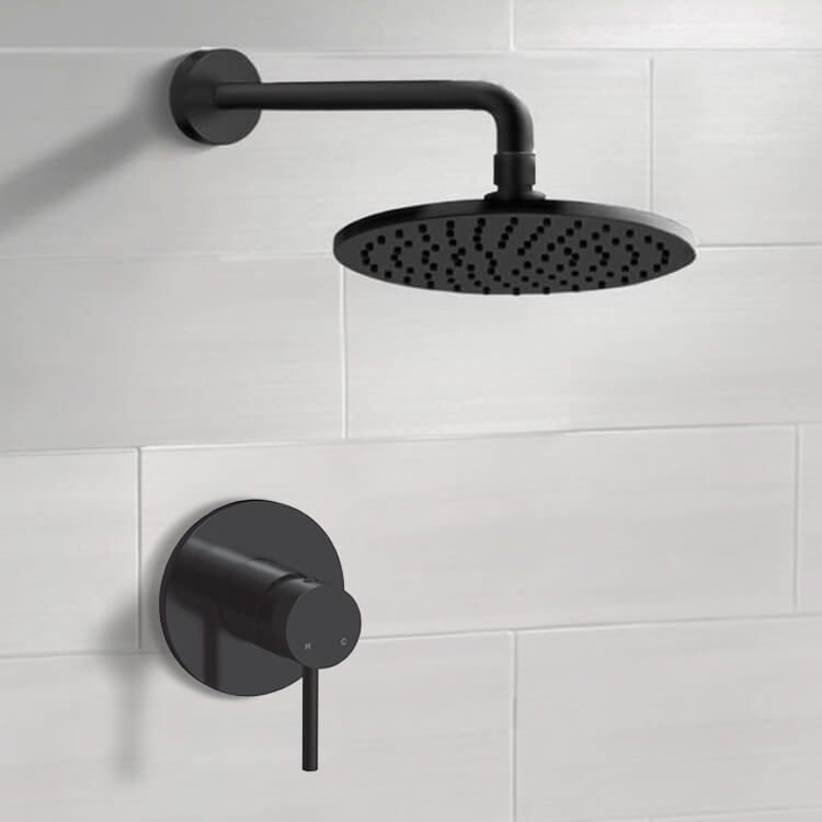 Matte Black Shower Faucet Set With 8" Rain Shower Head