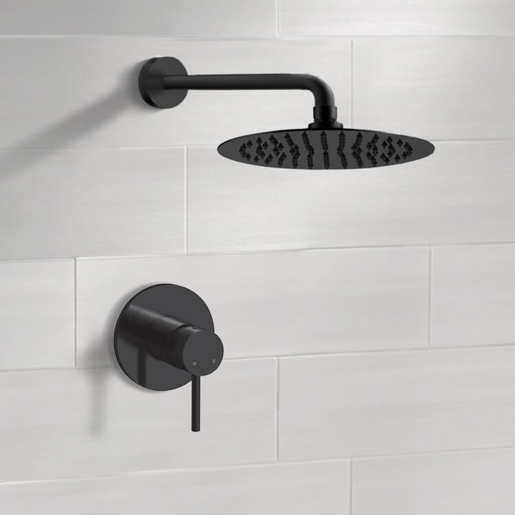 Matte Black Shower Faucet Set With 10" Rain Shower Head
