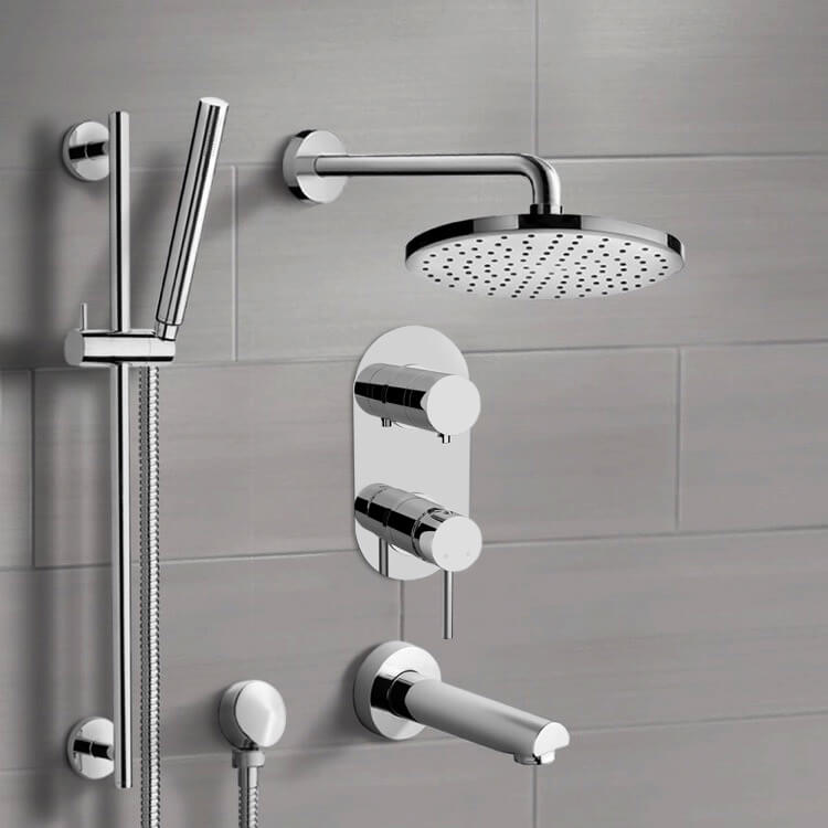 Chrome Tub and Shower Set With 10" Rain Shower Head and Hand Shower