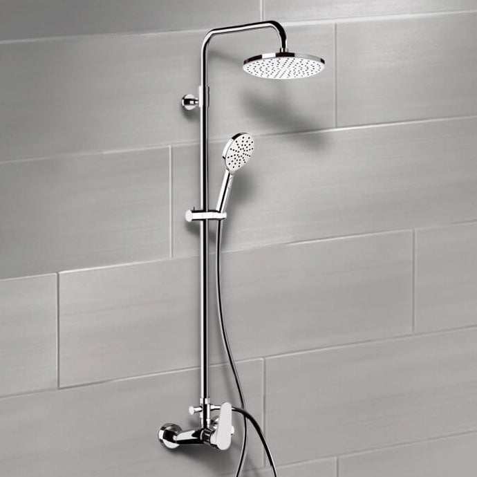 Chrome Exposed Pipe Shower System with 8" Rain Shower Head and Hand Shower