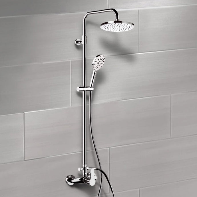 Chrome Exposed Pipe Shower System with 8" Rain Shower Head and Hand Shower