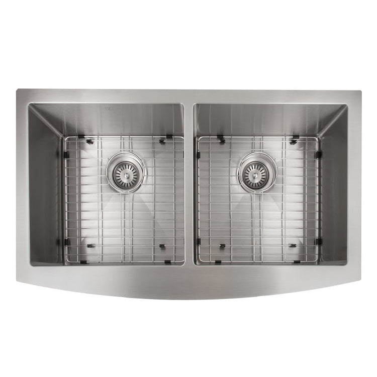ZLINE Niseko 36 in. Farmhouse Apron Mount Double Bowl Stainless Steel Kitchen Sink with Bottom Grid (SA50D-36)