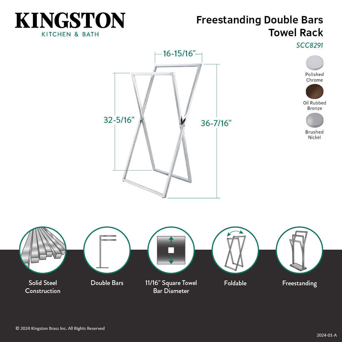Edenscape SCC8291 Freestanding X-Style Towel Rack, Polished Chrome