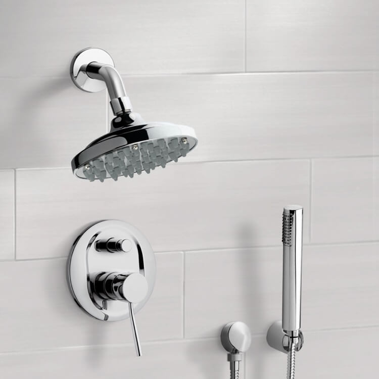 Chrome Shower System with 6" Rain Shower Head and Hand Shower