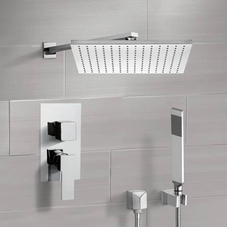 Shower System with 12" Rain Shower Head and Hand Shower
