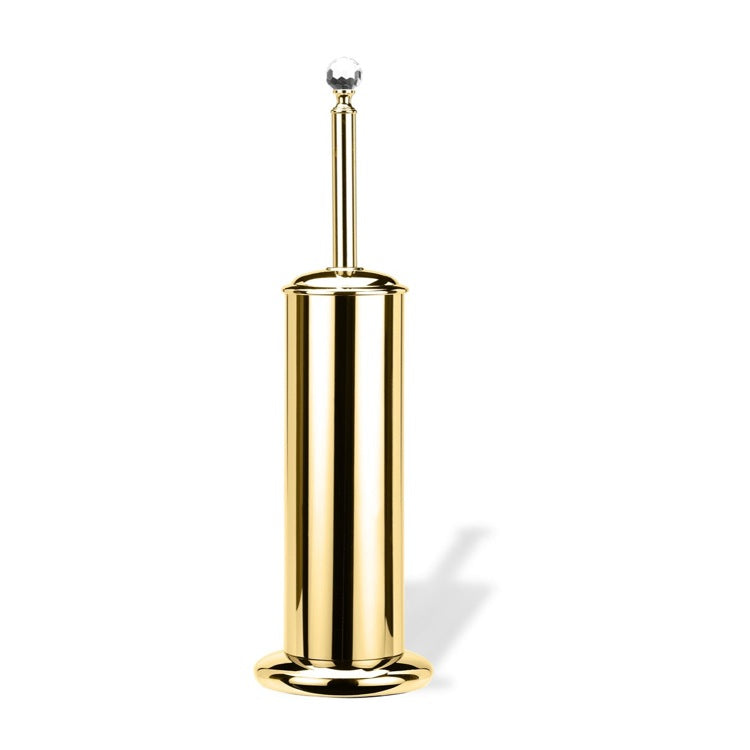 Toilet Brush Holder, Gold Finish Brass with Crystal Top