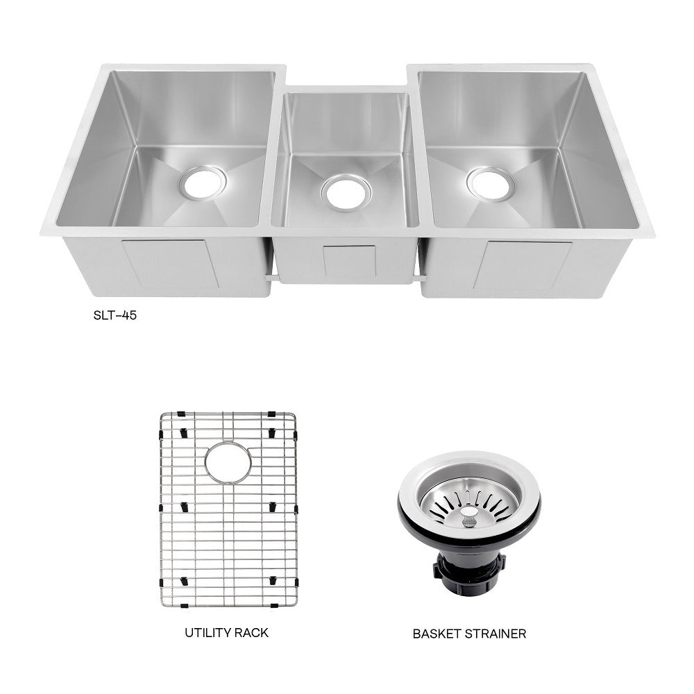 ZLINE Breckenridge 45 in. Undermount Triple Bowl Stainless Steel Kitchen Sink with Bottom Grid and Accessories (SLT-45)