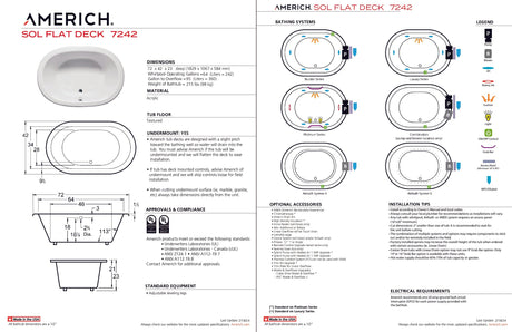 Americh SF7242TA5-BI Sol Flat Deck 7242 - Tub Only / Airbath 5 - Biscuit