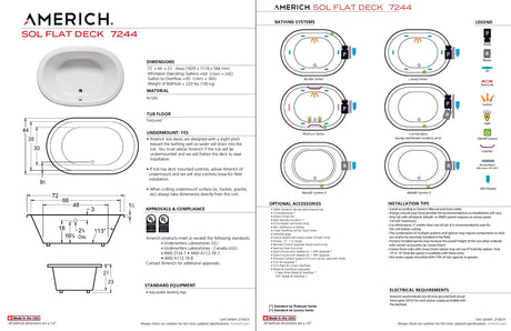 Americh SF7244TA5-BI Sol Flat Deck 7244 - Tub Only / Airbath 5 - Biscuit