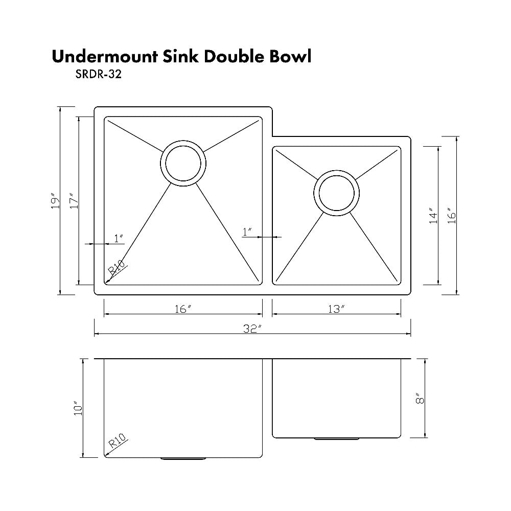 ZLINE Jackson 32 in. Undermount Double Bowl Scratch Resistant Stainless Steel Kitchen Sink with Bottom Grid (SRDR-32S)