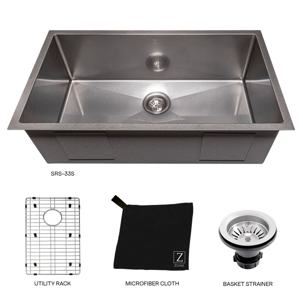 ZLINE Meribel 33 in. Undermount Single Bowl Scratch Resistant Stainless Steel Kitchen Sink with Bottom Grid (SRS-33S)