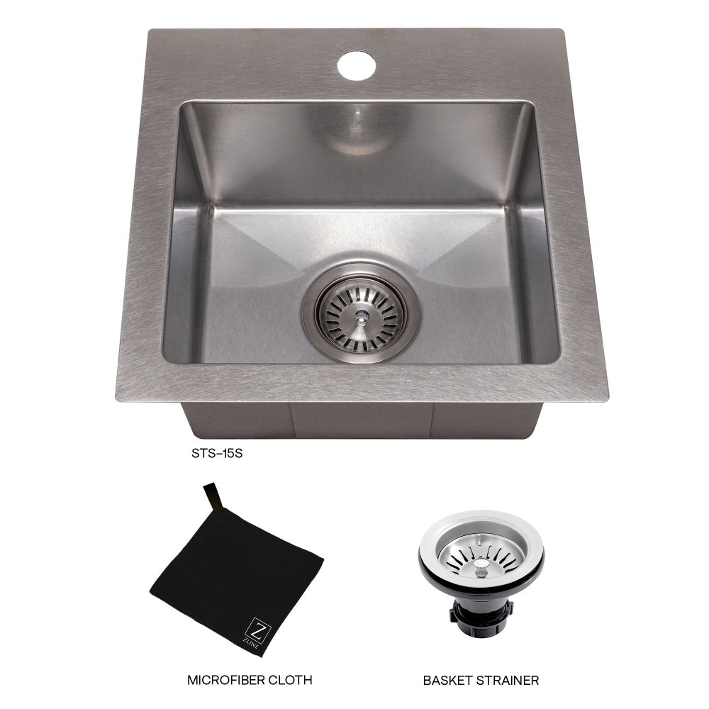 ZLINE Donner 15 in. Topmount Single Bowl Scratch Resistant Stainless Steel Bar Kitchen Sink (STS-15S)