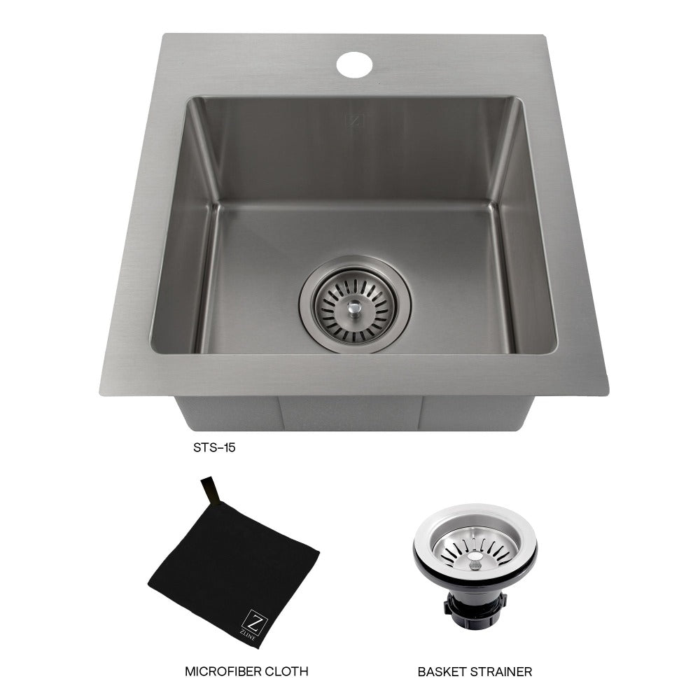 ZLINE Donner 15 in. Topmount Single Bowl Stainless Steel Bar Kitchen Sink (STS-15)