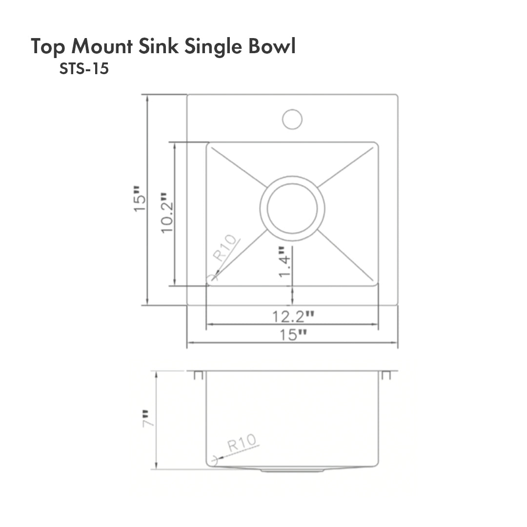 ZLINE Donner 15 in. Topmount Single Bowl Stainless Steel Bar Kitchen Sink (STS-15)
