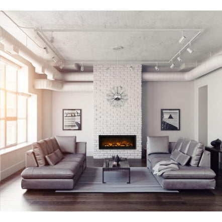 Amantii SYM-42 Symmetry Smart Electric  42" Indoor / Outdoor WiFi Enabled Built In Fireplace, Featuring a MultiFunction Remote Control , Multi Speed Flame Motor and a 10 piece Birch Log Set