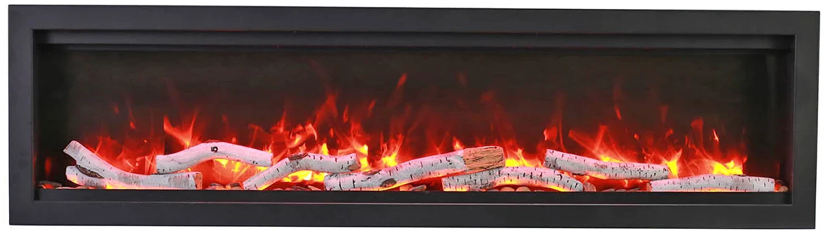 Amantii SYM-74 Symmetry Smart Electric  74" Indoor / Outdoor WiFi Enabled Built In Fireplace, Featuring a MultiFunction Remote Control , Multi Speed Flame Motor and a 10 piece Birch Log Set