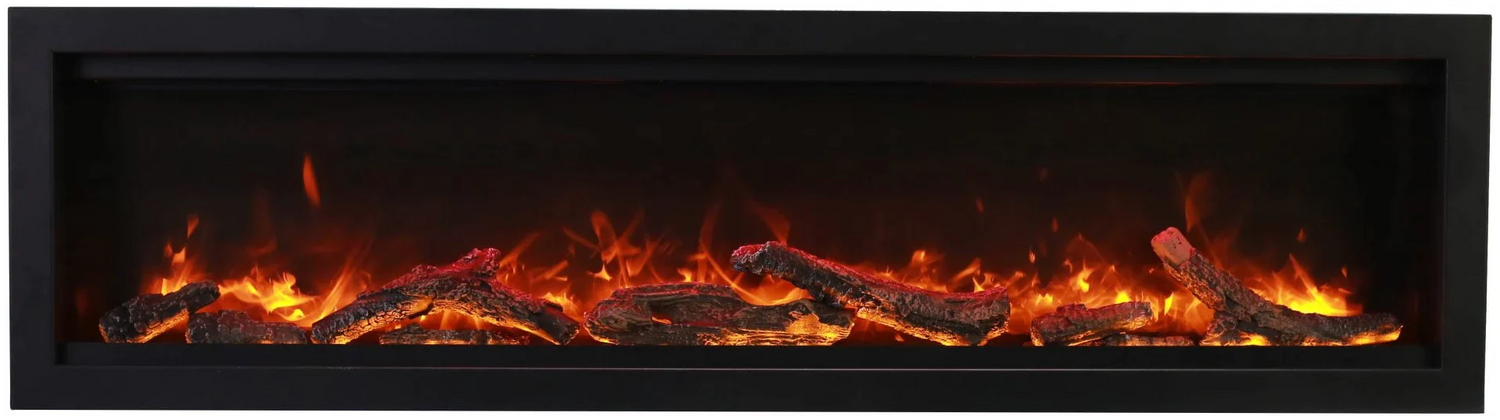 Amantii SYM-74 Symmetry Smart Electric  74" Indoor / Outdoor WiFi Enabled Built In Fireplace, Featuring a MultiFunction Remote Control , Multi Speed Flame Motor and a 10 piece Birch Log Set