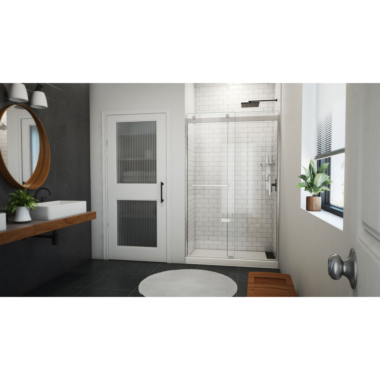 DreamLine Sapphire-V 44 - 48 in. W x 76 in. H Bypass Shower Door in Brushed Nickel and Clear Glass